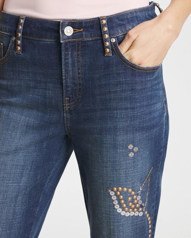 Embellished Girlfriend Cropped Flared Jeans - image 5